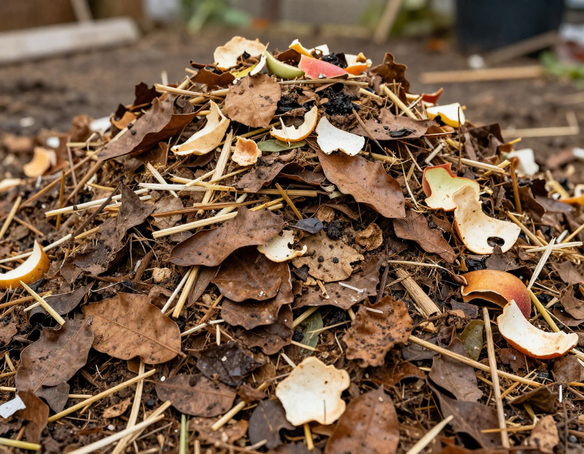 Healthy compost pile with organic materials